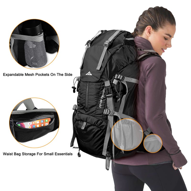 Loowoko 50L Hiking Backpack, Waterproof Camping Essentials Bag with Rain Cover, 45+5 Liter Lightweight Backpacking Back Pack - Image 5